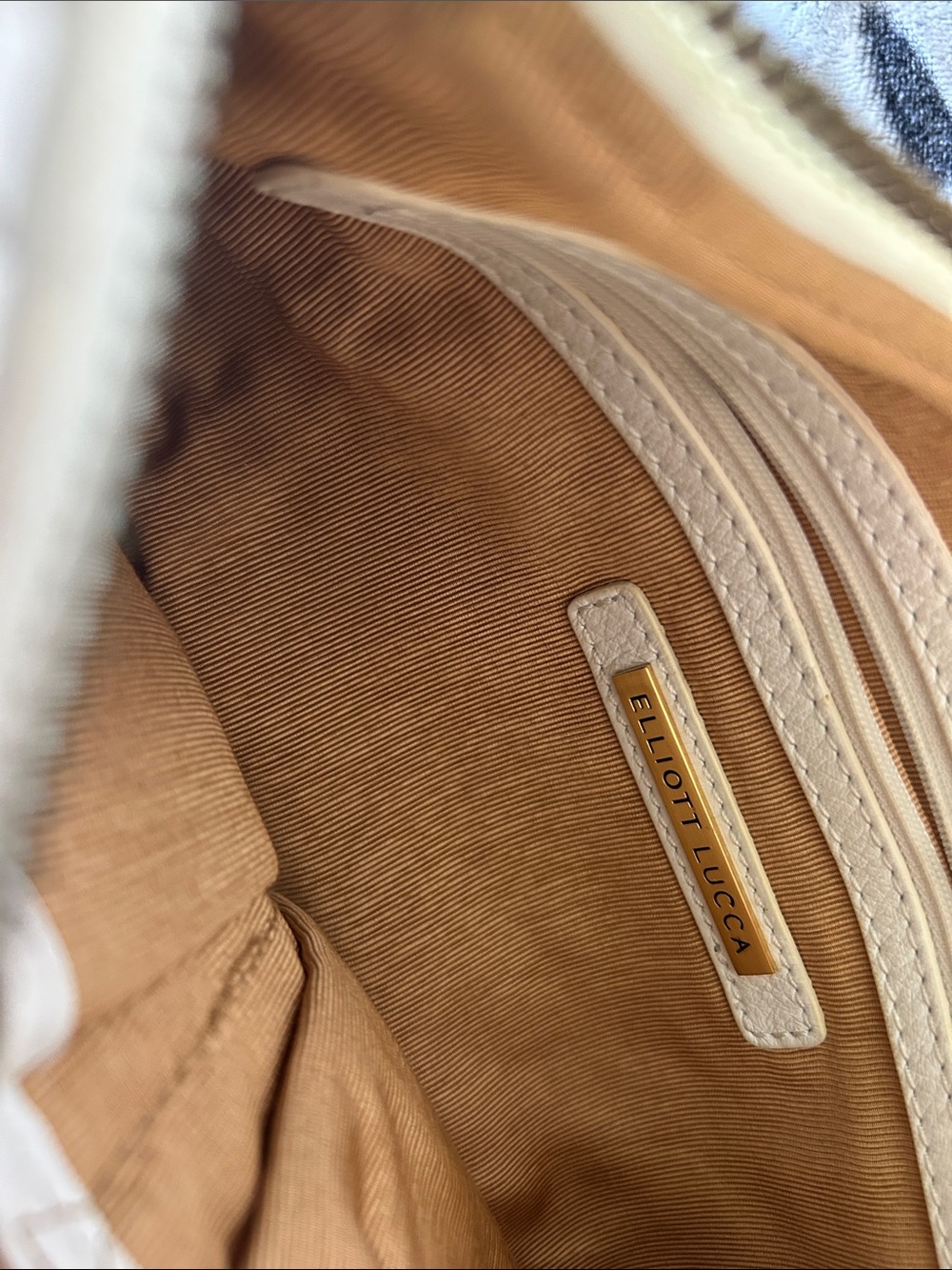 Elliott Lucca Cream-Trim Tan Interior Handbag